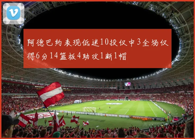 阿德巴约表现低迷10投仅中3全场仅得6分14篮板4助攻1断1帽